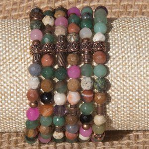 6 Strand Multi Faceted Gemstone Stretch Bracelet